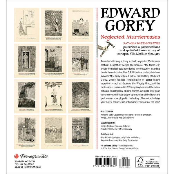 2025 Edward Gorey Mini Wall Calendar Neglected Murderesses GoreyStore