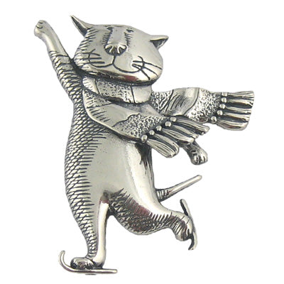 Skating Cat Pin Sterling Silver - GoreyStore