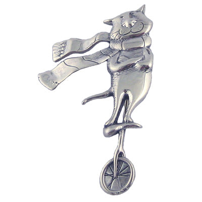 Cat on a Unicycle Pin Sterling Silver - GoreyStore