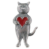 Heart Cat Pin Sterling Silver - GoreyStore