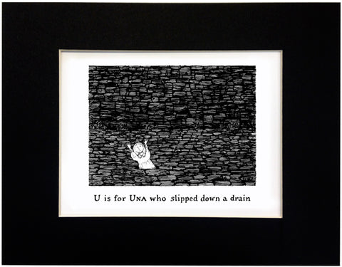 U is for Una who slipped down a drain Print - GoreyStore