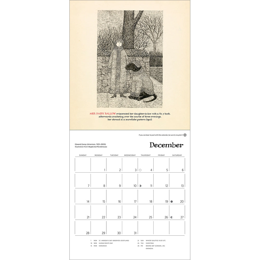 2025 Edward Gorey Mini Wall Calendar Neglected Murderesses