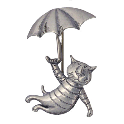 Umbrella Cat Pin Sterling Silver - GoreyStore