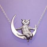 Cat Moon Necklace Sterling Silver - GoreyStore