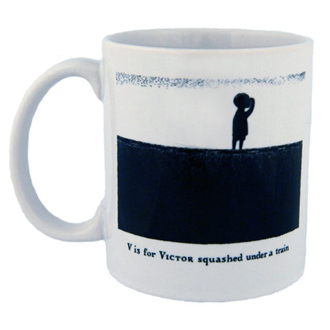 V is for Victor squashed under a train Mug - GoreyStore