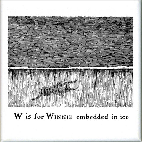 W is for Winnie embedded in ice Square Magnet - GoreyStore