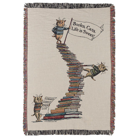 Book, Cats, Life is Sweet Woven Throw - GoreyStore
