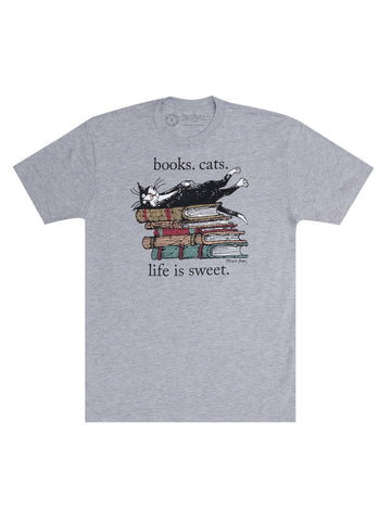 Books. Cats. Life is Sweet. T-Shirt - GoreyStore