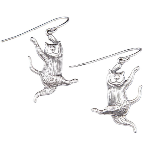 Dancing Cat Earrings Sterling Silver