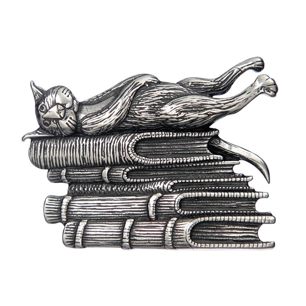 Buchkatzen-Anstecknadel aus Sterlingsilber