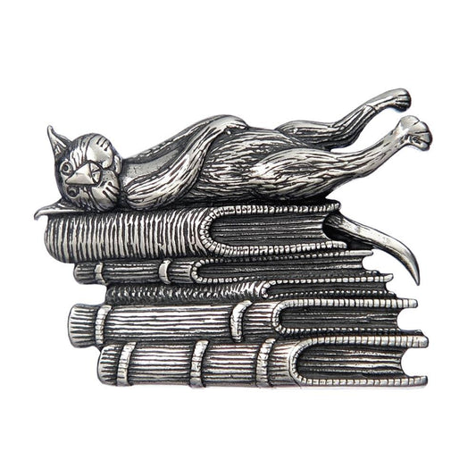 Buchkatzen-Anstecknadel aus Sterlingsilber