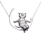 Cat Moon Necklace Sterling Silver